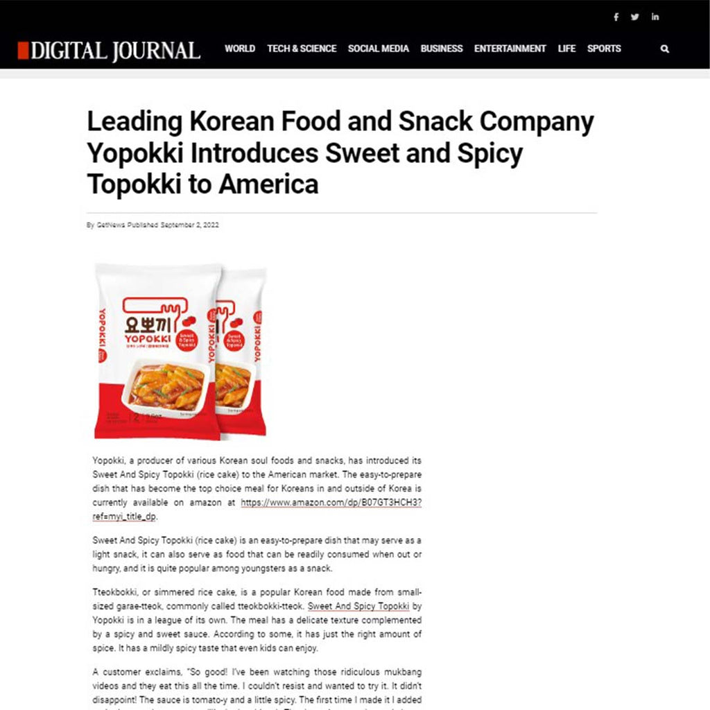 Leading Korean Food and Snack Company Yopokki Introduces Sweet and Spicy Topokki to America