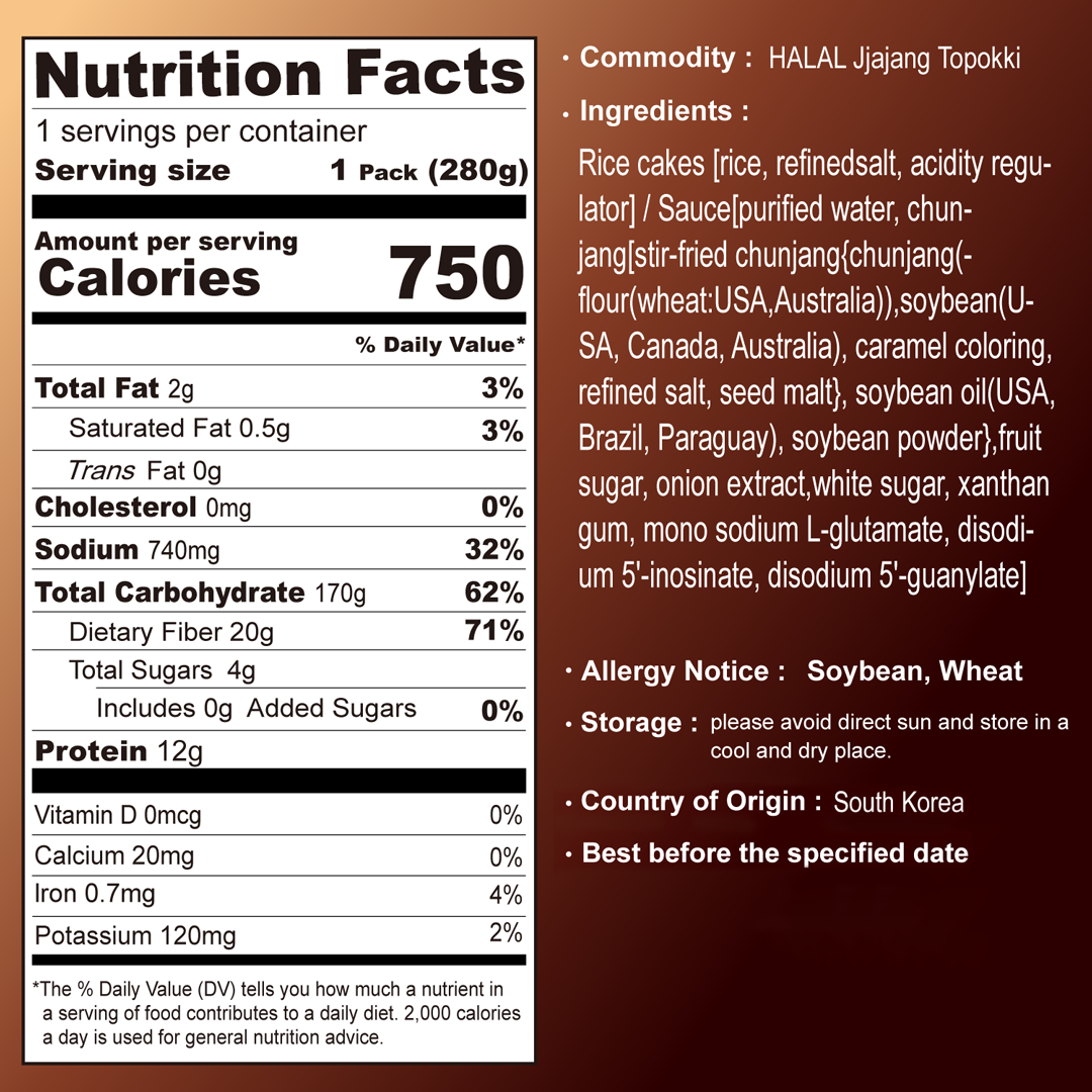 [MUI Halal] Jjajang Tteokbokki 24 Pack - Nutrition Facts