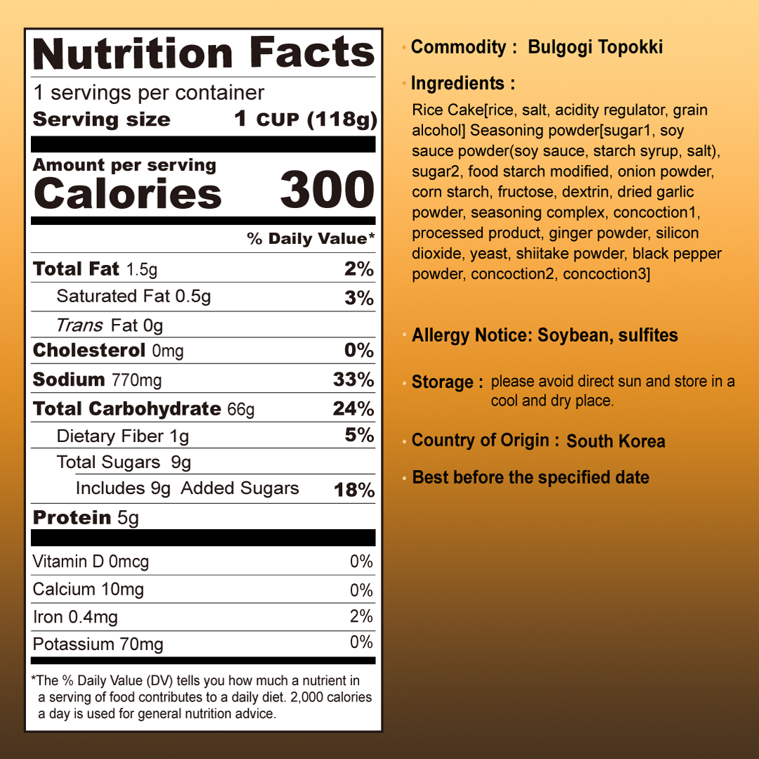 Bulgogi Topokki - Nutrition Facts