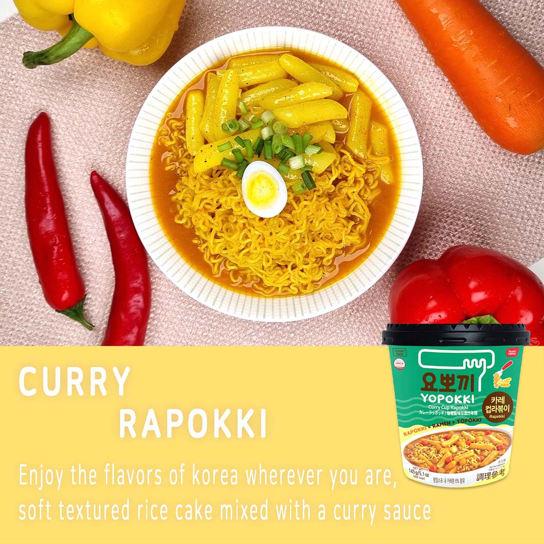 Curry Rabokki Sauce Rice Cake - Enjoy the flavors of Korea wherever you are, soft textured rice cake mixed with a rich Curry sauce