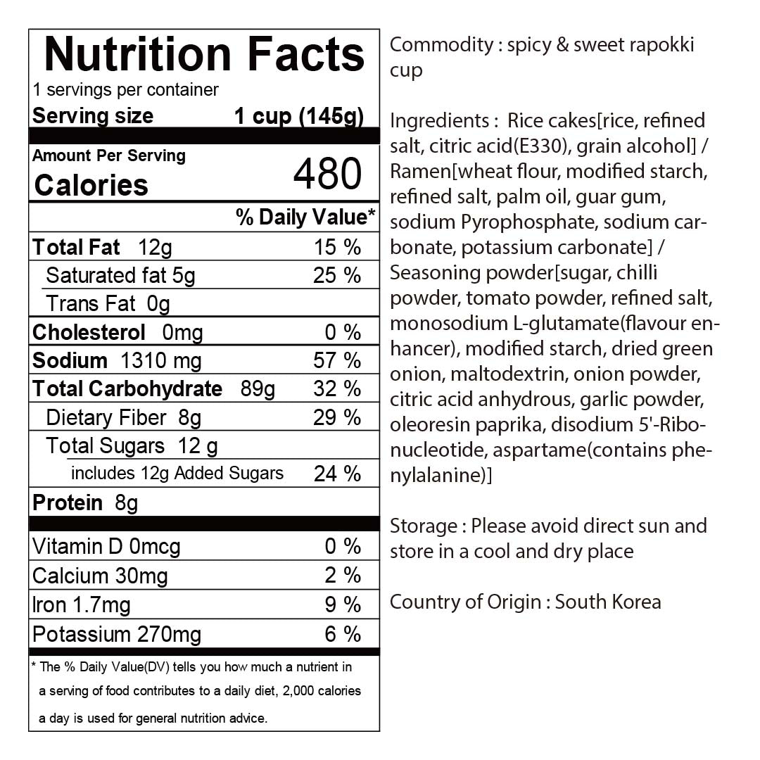 Sweet & Mild Spicy Rabokki - Nutrition Facts